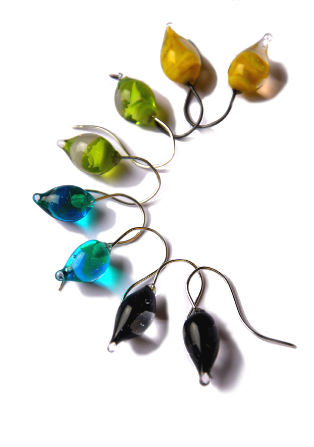Coloured glass bud earrings on hooks