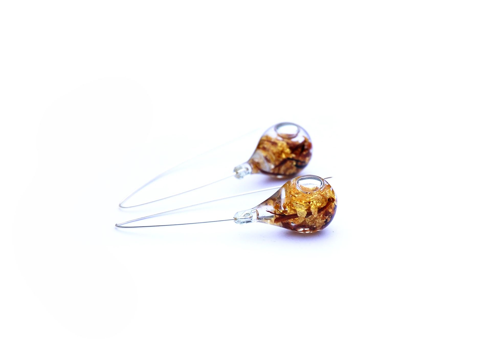 Gold leaf glass drop threader earrings