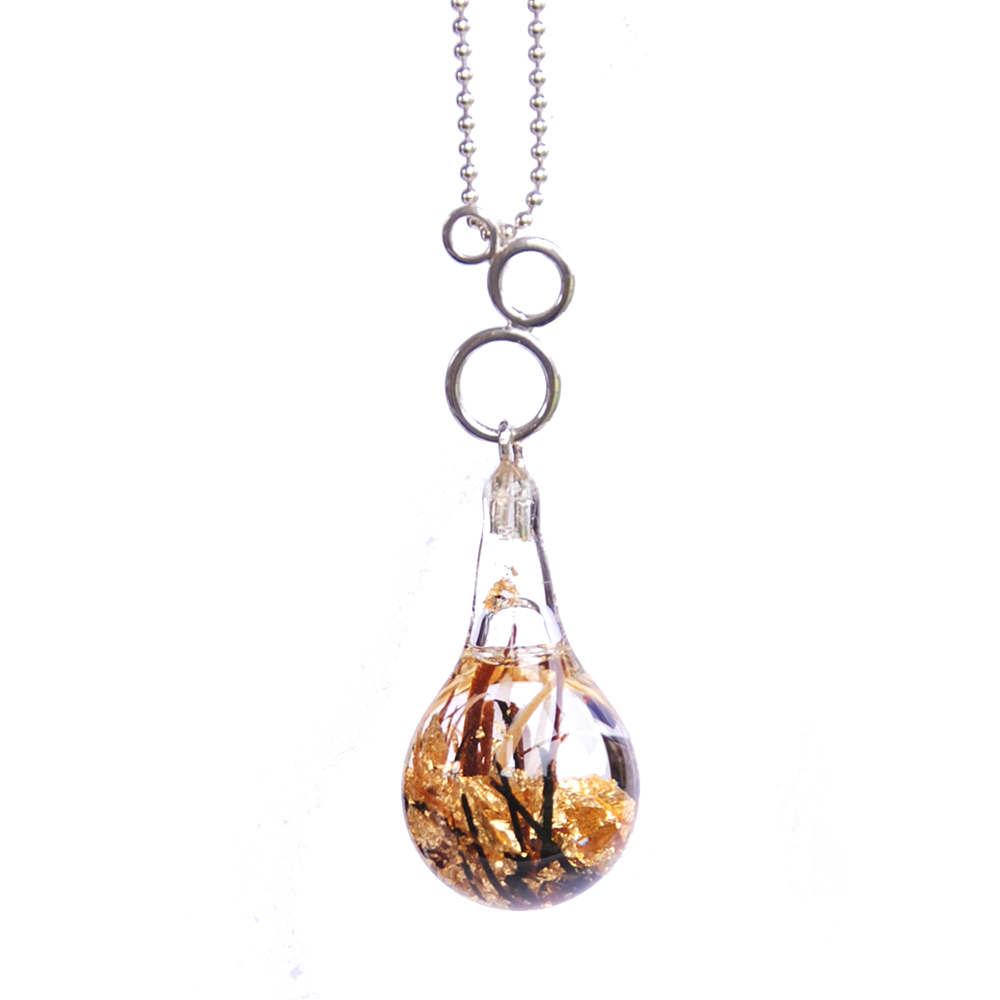Glass drop pendant with gold leaf