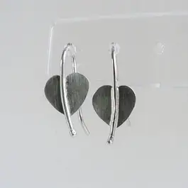 Oxidised silver leaf earrings on long silver wires