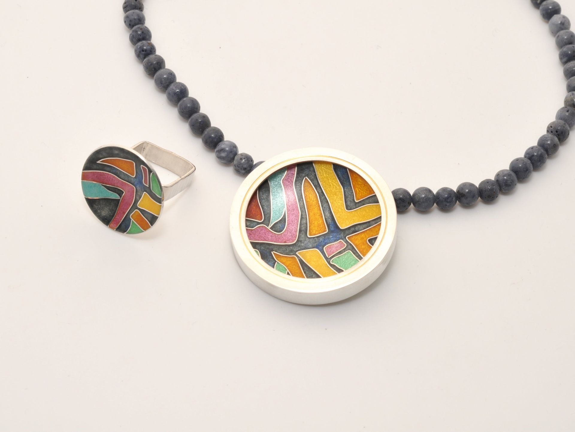 Zoë Slattery enamel necklace and ring